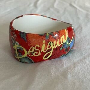 Desigual Floral Rhinestone Chunky Bangle Bracelet 8 inch Inner 3x3.  EUC